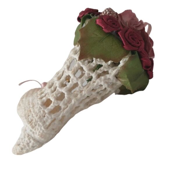 Vtg Crocheted Victorian Boot Ornament Crochet Shoe Starched Stiffened Floral 3D. - Picture 2 of 10